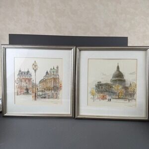 Mads Stage London Prints Set of 2 St Pauls Cathedral Piccadilly Circus 12.5x12.5